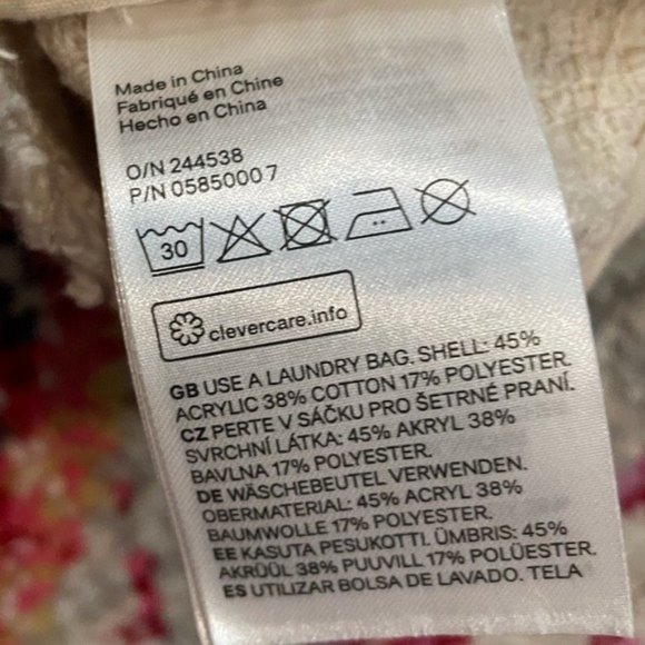 H&M Cream Tweed Moto Jacket Raw Hem Cream Collar Full Zip Women’s Size 4 - Picture 5 of 6